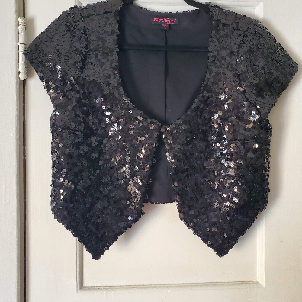 Betsey Johnson Black Sequin Bolero